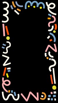 Black abstract memphis iPhone wallpaper, doodle art patterned frame background