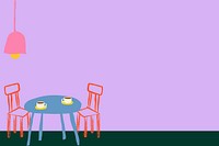 Aesthetic dining corner, purple background, furniture doodle border