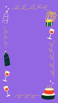 Birthday celebration frame phone wallpaper, cute doodle phone wallpaper