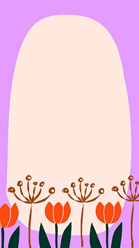 Tulip flower frame phone wallpaper, cute Spring doodle phone wallpaper