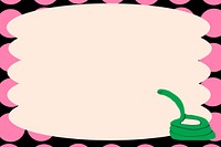 Black funky frame background, cute snake doodle