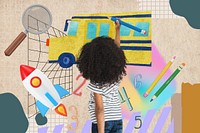 Little girl drawing, creative education remix
