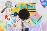 Little girl drawing, creative education remix