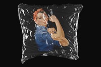 Girl power, J. Howard Miller's artwork in plastic wrap isolated on black design. Remixed by rawpixel.
