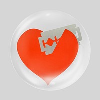 Razored heart in bubble, broken heart illustration. Remixed by rawpixel.