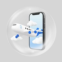 3D plane phone screen in bubble, travel design