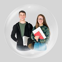 College students in bubble, education clipart