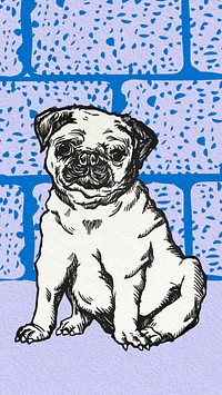 Pug illustration, purple iPhone wallpaper