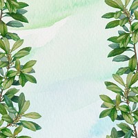Leaf border blue watercolor background