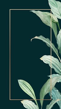 Tropical gold frame mobile wallpaper, dark green design