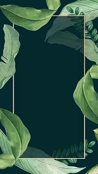 Tropical gold frame mobile wallpaper, dark green design