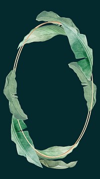 Gold oval frame mobile wallpaper, banana leaf illustration