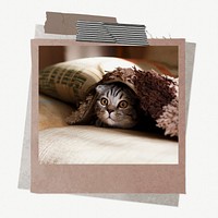 Instant film frame mockup, cute cat psd