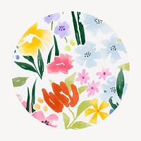 Watercolor flower round badge shape