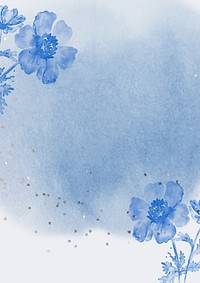 Blue watercolor flower background, botanical border