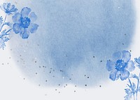 Blue watercolor flower background, botanical border