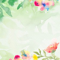 Green watercolor aesthetic background, flower border