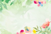 Green watercolor aesthetic background, flower border