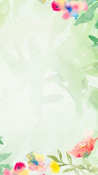 Green watercolor aesthetic iPhone wallpaper, flower border