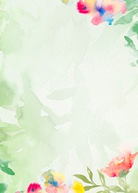 Green watercolor aesthetic background, flower border