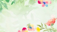 Green watercolor aesthetic background, flower border