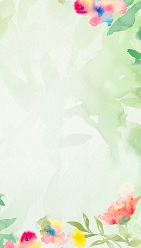 Green watercolor aesthetic iPhone wallpaper, flower border