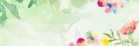 Green watercolor aesthetic background, flower border