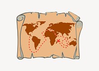 Plane route over world map illustration. Free public domain CC0 image.