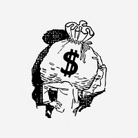 Man carrying money bag illustration. Free public domain CC0 image.