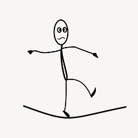 Stick man walking on a rope illustration. Free public domain CC0 image.