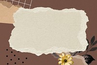 Ripped paper frame background, vintage floral collage