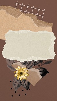 Ripped paper frame iPhone wallpaper, vintage floral background