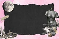Ripped paper frame background, surreal snake, moon collage