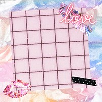 Pink grid pattern background, holographic wrinkled paper frame