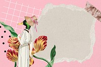 Aesthetic pink background, surreal collage frame collage