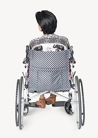 Woman in wheelchair isolated image on white