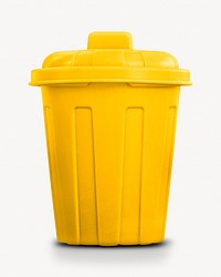 Yellow garbage bin, isolated object on white