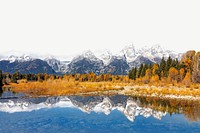 Lake in autumn border psd