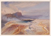 The Great Blue Spring of the Lower geyser basin, yellowstone  TM ; Prang's American Chromo. (1875) by Moran, Thomas