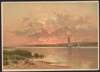 Sunset, Shinnecock Bay  ATB monogram ; by A.T. Bricher. (1887) by Bricher, Alfred Thompson