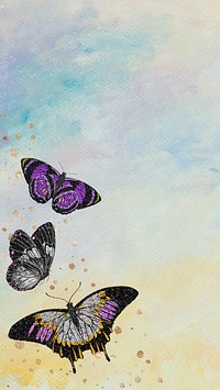 Vintage butterflies border phone wallpaper, insect illustrations by E.A. Séguy, remixed by rawpixel.