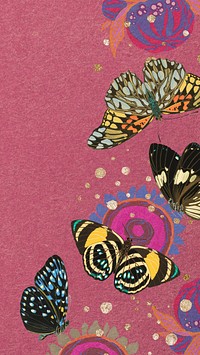 E.A. Séguy's butterfly iPhone wallpaper, vintage border background, remixed by rawpixel.