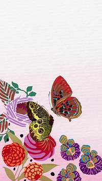 E.A. Séguy's butterfly mobile wallpaper, vintage border background, remixed by rawpixel.