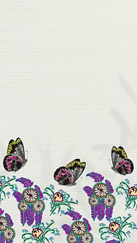 Vintage butterflies border phone wallpaper, insect illustrations by E.A. Séguy, remixed by rawpixel.