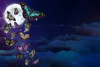 Dreamy butterflies background, full moon surreal design