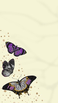 Vintage butterflies border phone wallpaper, insect illustrations by E.A. Séguy, remixed by rawpixel.