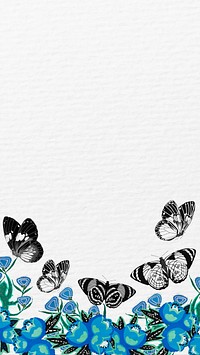 Vintage butterflies border phone wallpaper, insect illustrations by E.A. Séguy, remixed by rawpixel.