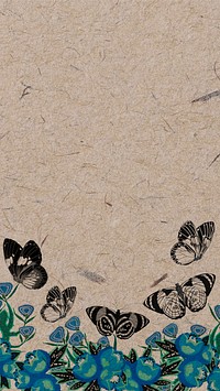 Vintage butterflies border phone wallpaper, insect illustrations by E.A. Séguy, remixed by rawpixel.