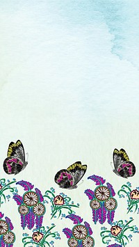 Vintage butterflies border phone wallpaper, insect illustrations by E.A. Séguy, remixed by rawpixel.