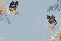 Blue aesthetic butterfly background, gold glittery design